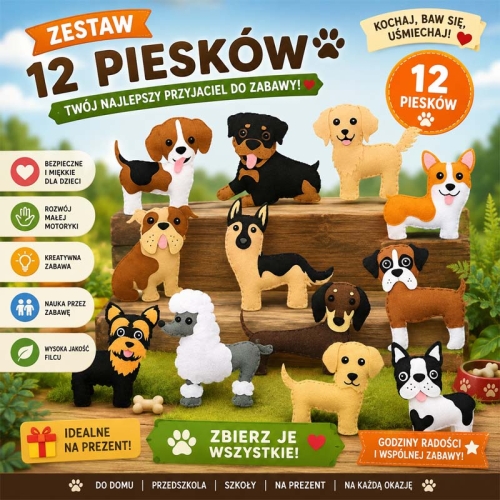 Psy - filcowy zestaw do szycia DIY - 12 elementów