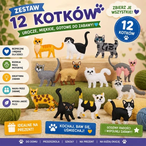 Koty - filcowy zestaw do szycia DIY - 12 elementów