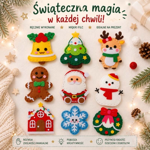 BOŻE NARODZENIE 2 - filcowy zestaw do szycia DIY - 9 elementów