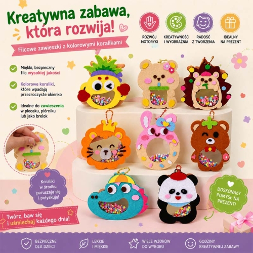 ZWIERZĘTA - filcowy zestaw do szycia DIY GRZECHOTKI - 8 elementów