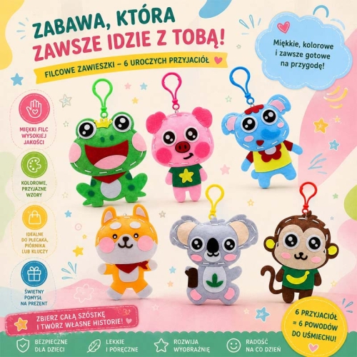 ZWIERZĘTA - filcowy zestaw do szycia DIY zawieszki - 6 elementów