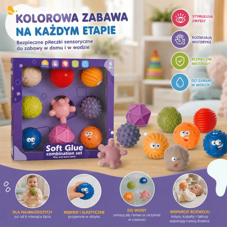 Piłeczki sensoryczne - miękkie klocki 9 szt