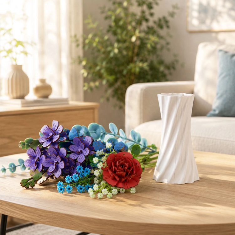Niebieski bukiet kwiatów - flower box DIY