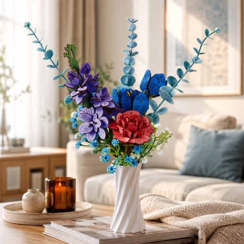 Niebieski bukiet kwiatów - flower box DIY