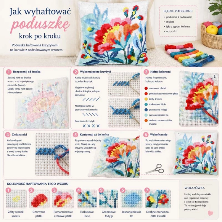 Haft krzyżykowy - Poduszka Liliowiec