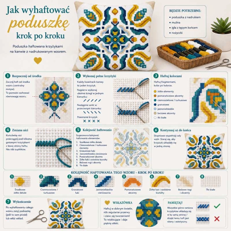 Haft krzyżykowy - Poduszka Etno