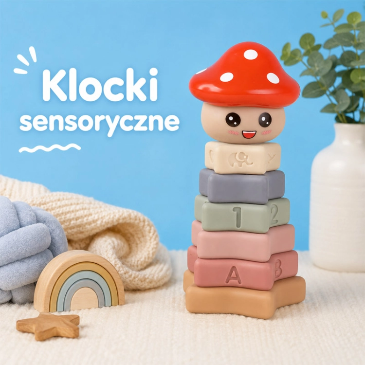Wieża sensoryczna z grzybkiem - miękkie klocki