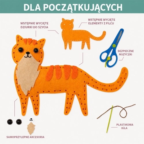Koty - filcowy zestaw do szycia DIY - 12 elementów