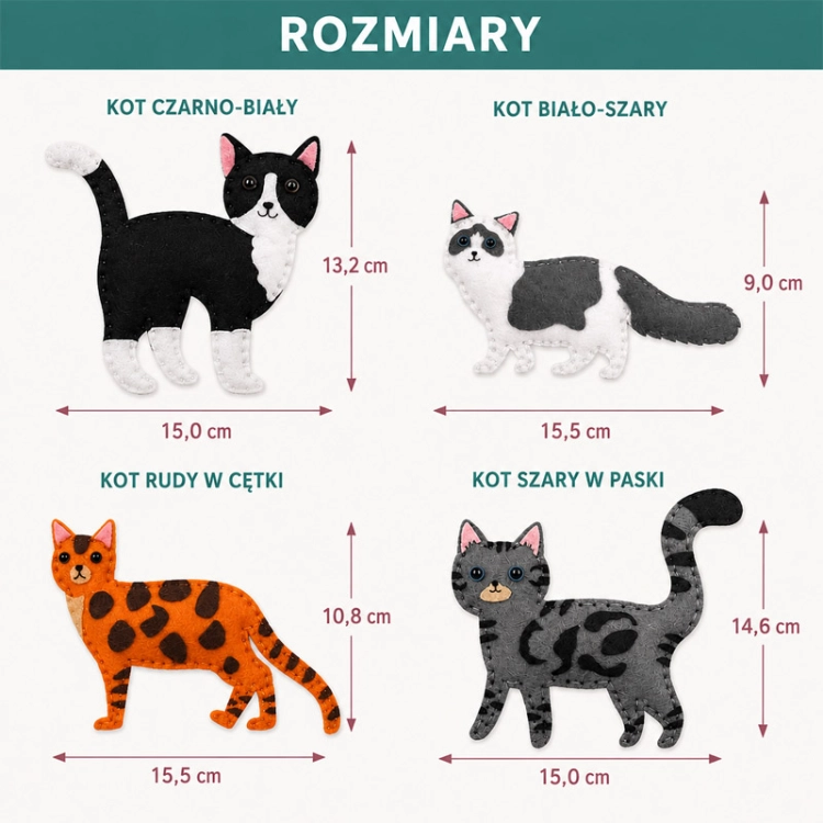 Koty - filcowy zestaw do szycia DIY - 12 elementów