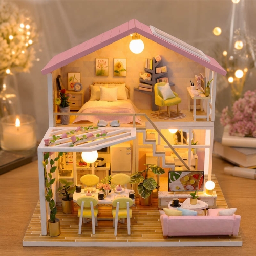 Miniaturowy domek - Śniadanie pod pergolą