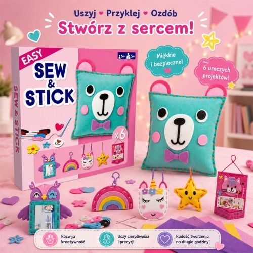 Poduszka Miś i akcesoria - filcowy zestaw do szycia DIY - 6 elementów