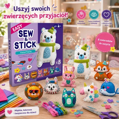 Miś i przyjaciele - filcowy zestaw do szycia DIY - 8 elementów