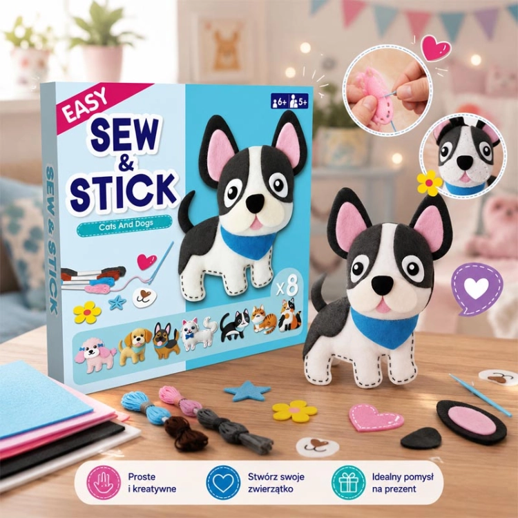 Pieski i kotki - filcowy zestaw do szycia DIY - 8 elementów
