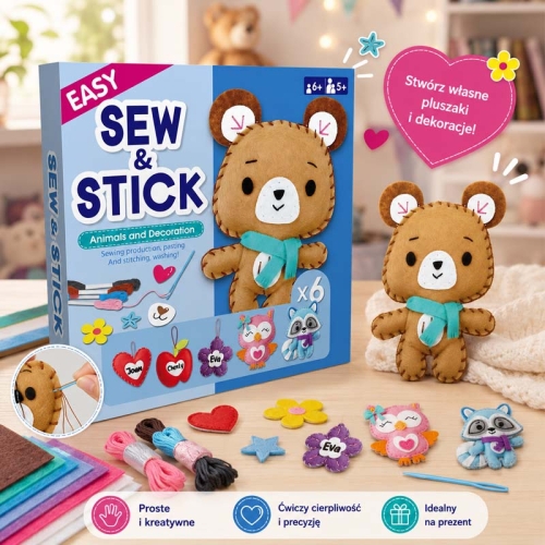 Maskotki - Miś i przyjaciele - filcowy zestaw do szycia zawieszki DIY - 6 elementów