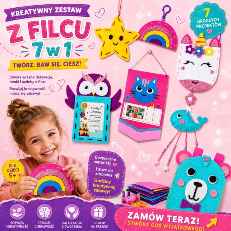 Zawieszki i akcesoria - filcowy zestaw do szycia DIY - 7 elementów