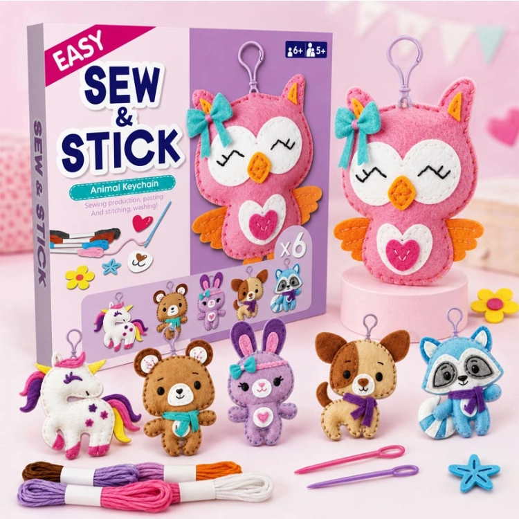 Sówka i przyjaciele - filcowy zestaw do szycia zawieszki DIY - 6 elementów