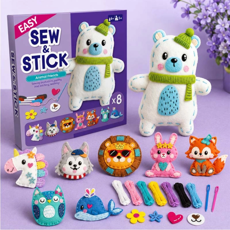 Miś i przyjaciele - filcowy zestaw do szycia DIY - 8 elementów