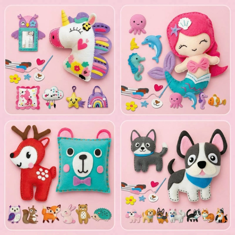 Maskotki - Miś i przyjaciele - filcowy zestaw do szycia zawieszki DIY - 6 elementów