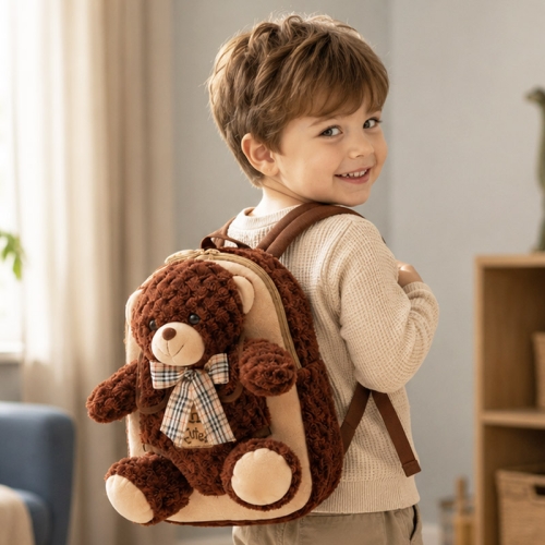 Beżowo-brązowy plecaczek z odpinanym brązowym misiem „Brown Bear”