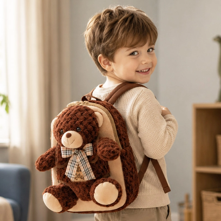 Beżowo-brązowy plecaczek z odpinanym brązowym misiem „Brown Bear”