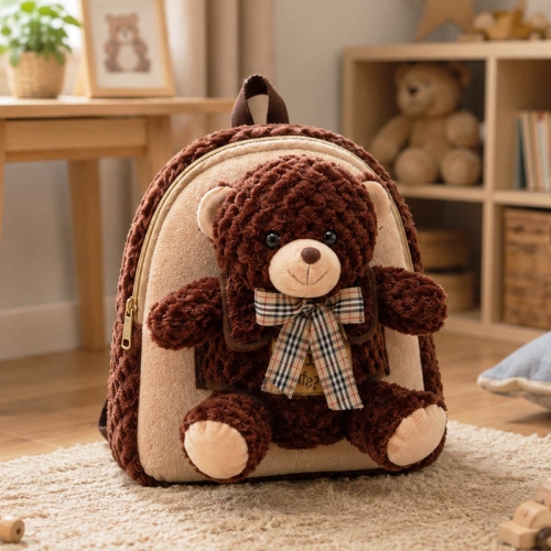 Beżowo-brązowy plecaczek z odpinanym brązowym misiem „Brown Bear”
