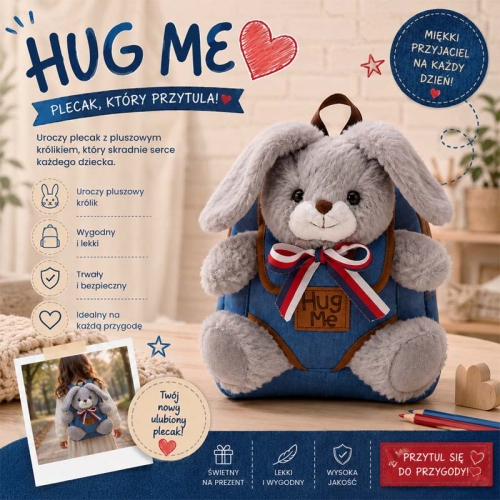 Plecak pluszowy z KRÓLIKIEM Grey Bunny CUTE ANIMALS