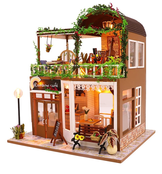 Miniaturowy domek DIY Kawiarenka pod tęczą