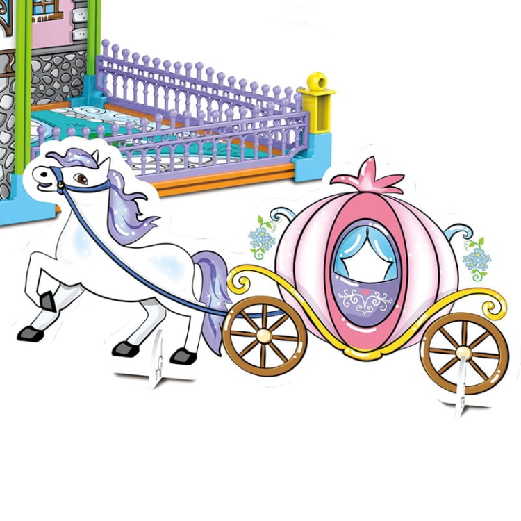 Domek z kartonu do kolorowania Zamek Księżniczki. Koń z karetą.