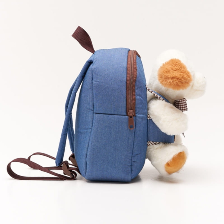 Jeans'owy plecaczek z odpinanym białym pieskiem „Terrier puppy”