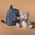 Jeans'owy plecaczek z odpinanym szarym wilczkiem „Wolf puppy”