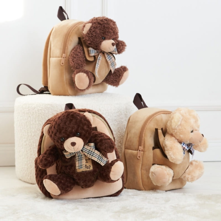 Beżowy plecaczek z odpinanym beżowym misiem „Teddy Bear”