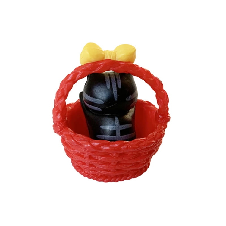 Kotek w koszyczku - czarny - żółta kokardka