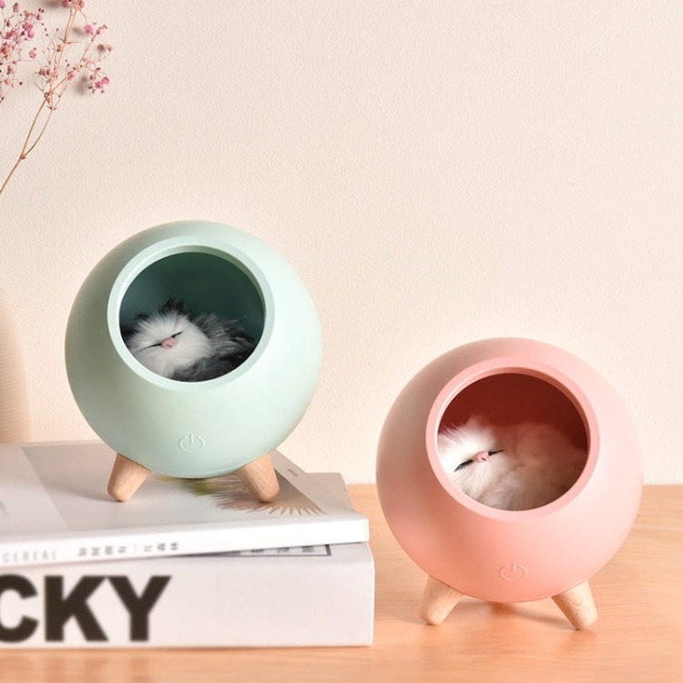 Lampka nocna z kotkiem seledynowa i różowa