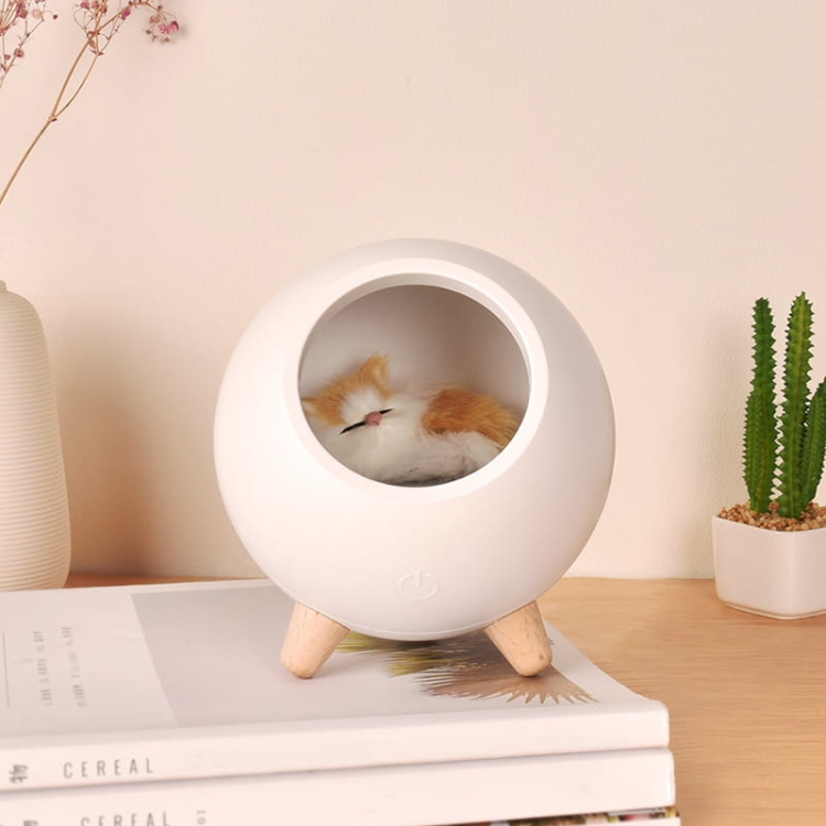 Lampka nocna z kotkiem - biała