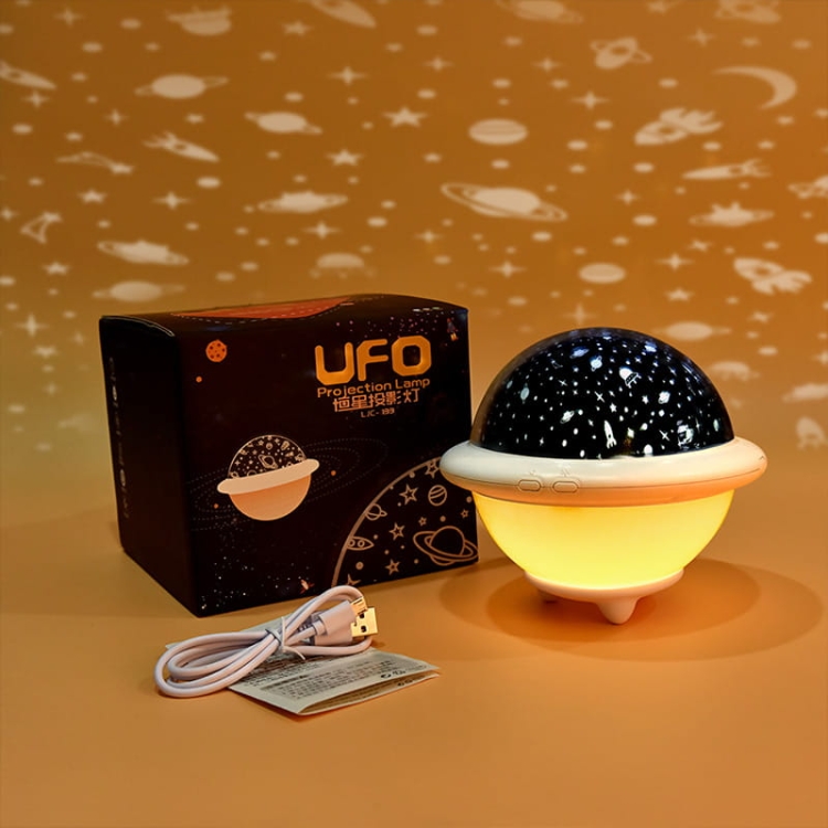Lampka nocna projektor gwiazd UFO biała.