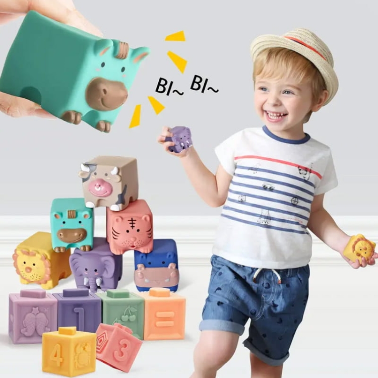 Zwierzątka i cyferki - miękkie klocki 12 szt
