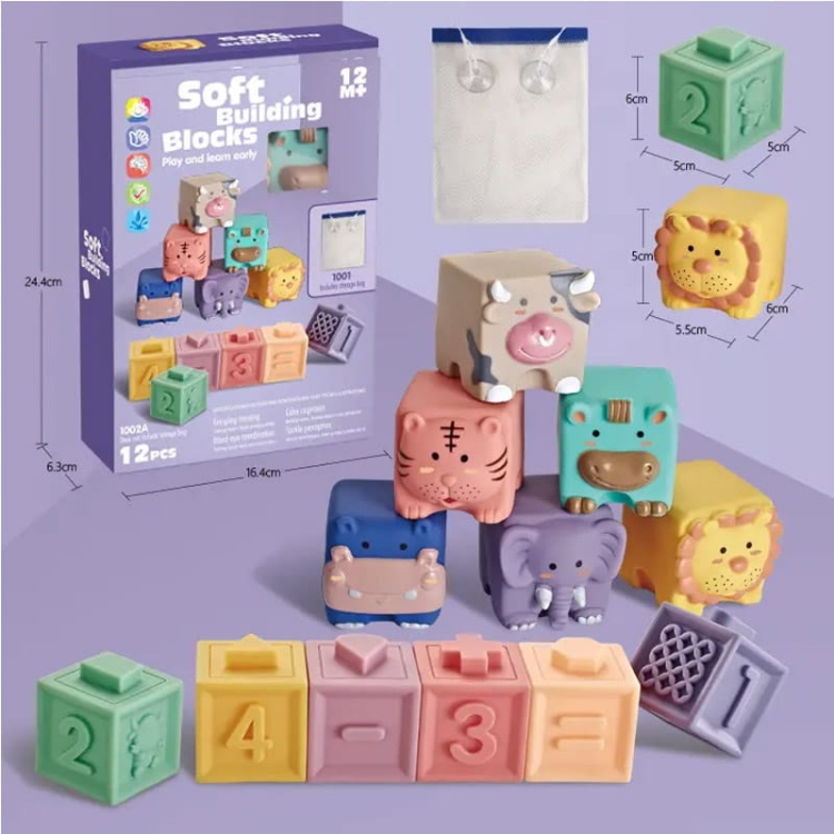 Zwierzątka i cyferki - miękkie klocki 12 szt