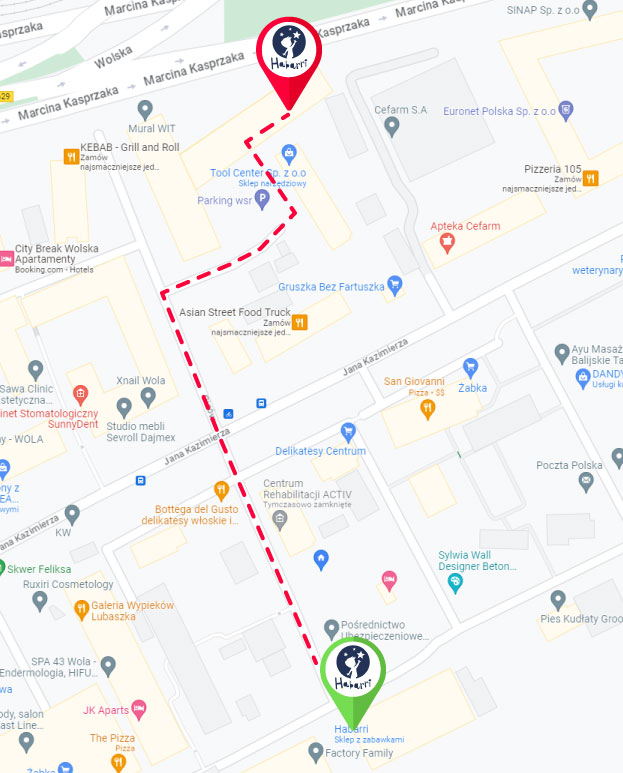 Mapka pokazująca nową lokalizację sklepu HABARRI